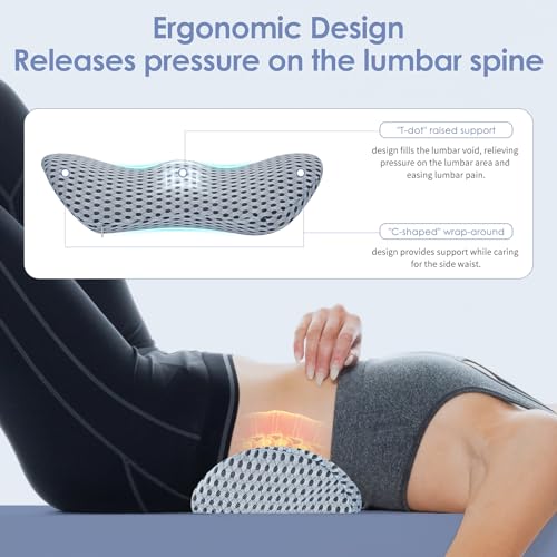 kasney Lumbar Support Pillow, Back Pillow for Low Back Pain Relief, Ergonomic Streamline Car Seat, Office Chair, Recliner and Bed (Gray)