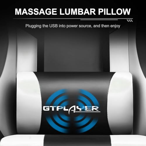GTPLAYER Gaming Chair, Computer Chair with Footrest and Lumbar Support, Height Adjustable Game Chair with 360°-Swivel Seat and Headrest and for Office or Gaming (Pearl White)