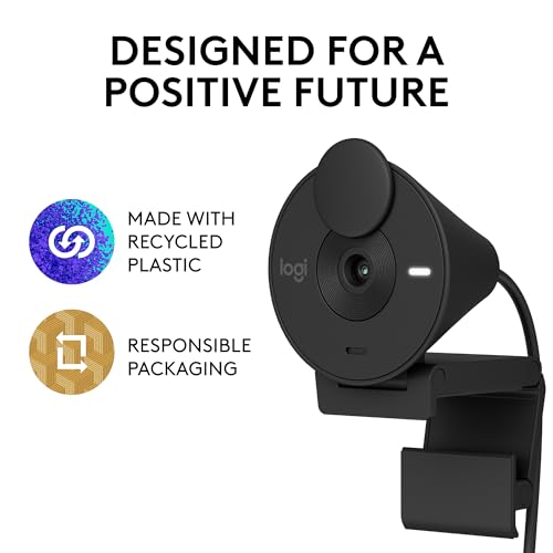 Logitech Brio 301 Full HD Webcam with Privacy Shutter, Noise Reduction Microphone, USB-C, Certified for Zoom, Microsoft Teams, Google Meet, Auto Light Correction - Black