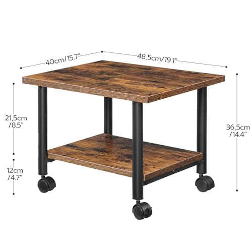 HOOBRO Printer Stand, 2-Tier Industrial Under Desk Printer Cart with Shelf, Mobile Heavy Duty Storage Rack on Wheels for Home, Office, Rustic Brown and Black BF02PS01G1