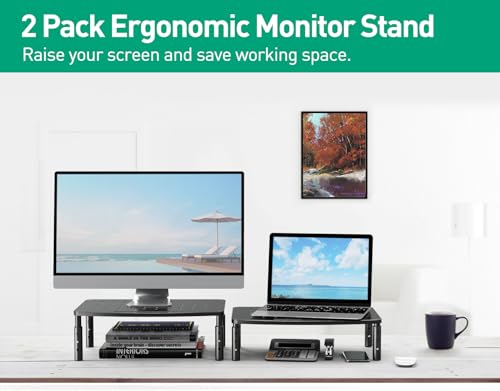 Zimilar 2 Pack Monitor Stands, 3 Height Adjustable Riser for Laptop, Printer, iMac, PC, Premium Metal Stand for 2 Monitors