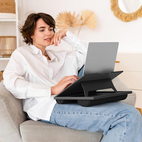 HUANUO Lap Desk, Portable Laptop Stand Fits Up to 15.6 Inch Laptops, Adjustable with 8 Angles Lap Desks for Adults - Dual Cushion Desk for Sofa, Bed, Car or Work Table