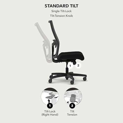 HON Ignition 2.0 Mid‑Back Armless Ergonomic Office Chair with Lumbar Support, Standard Synchro‑Tilt, Adjustable Arms, Mesh Desk Chair for Home Office, Black Frame, Black