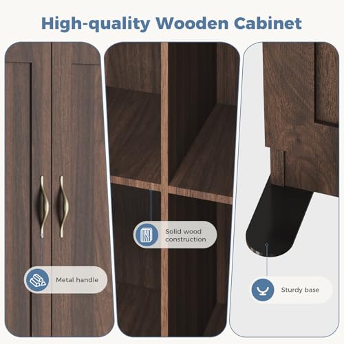 DUMOS Office Storage Cabinet, Large Capacity Organizer, Wooden Bedroom Storage Unit for CD, Blankets and Books, Suitable for Living Rooms, Office and Study Rooms, Brown