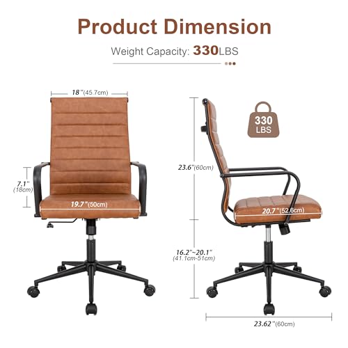 Okeysen Office Desk Chair Conference Room Chairs Modern Ergonomic Executive Swivel Chair Adjustable Height PU Leather Home Desk Chair with Armrests Comfy Computer Task Chairs with Wheels (Brown)