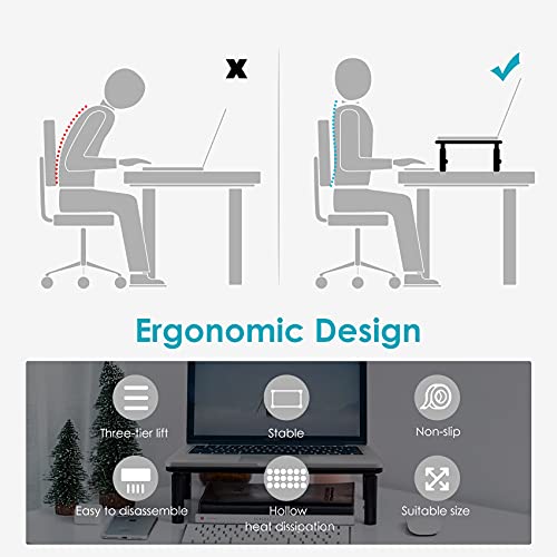 LOTEYIKE TV/Monitor Riser Desktop Stand, Flat Screen, Sturdy Metal Laptop Computer Shelf for Printer, iMac, 3 Height Adjustable PC with Mesh Platform , 2 Pack