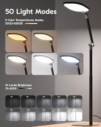 LitONES Led Desk Lamps for Home Office with Base, Tall Desk Lamp with 50 Light Modes & Memory and Timer Func Computer Light, Flexible Adjustable Table Lamps for Video Conference, Architect