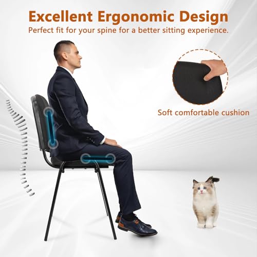 CLATINA Stackable Waiting Room Chairs, Cloth Fabric Guest Reception Chair with Upholstered Thickene Seat and Back Support, Stacking Chair Metal Leg for Office School Church Conference, Black, 10 Pack