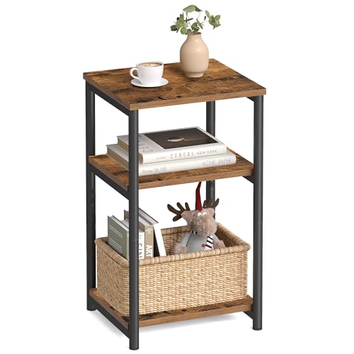 VASAGLE BARNET Collection - Side Table, Small End Table for Living Room, Modern Tall Nightstand, Bedroom, Office, Bathroom, Steel Frame, Rustic Brown and Ink Black ULET273B01