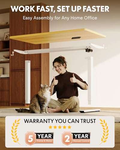 FLEXISPOT EN1 One-Piece Standing Desk, 48"x24" Seamless Desktop Electric Height Adjustable Desk for Home Office, Multi-Monitor Setups & Easy Assembly, Maple