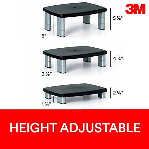 3M Adjustable Monitor Stand, Three Leg Segments, Simply Adjust Height from 1" to 5 7/8", Holds Up to 80 lbs, 11" Space Between Columns, Silver/Black (MS80B)