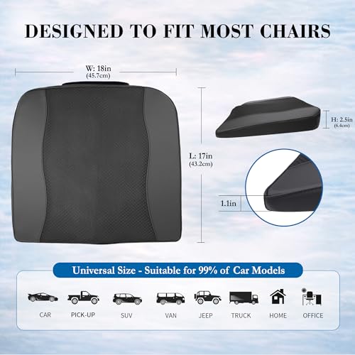 Lofty Aim Car Seat Cushion, Comfort Memory Foam Car Cushions for Driving - Sciatica & Lower Back Pain Relief, Driver Seat Pillow for Auto, Office Chair, Wheelchair - Black