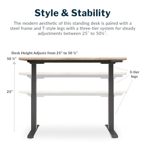 Vari Ergo 54x26 Electric Standing Desk + Height Adjustable Sit-Stand Desk + Curved Waterfall Edge, 4 Memory Settings, Quick Assembly, Cable Management, 200 lb Capacity – Reclaimed Wood (2 Boxes)