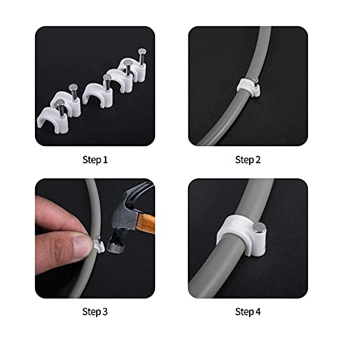 Abnii Cable Clips, 400 Pcs, 4mm 6mm 8mm 10mm, Wire Wall Clips with Steel Nails, Ethernet Cable Clips, Cable Tacks Coax Holder Clips, RG6 RG59 CAT6 RJ45 Cable Cord Clips, White…