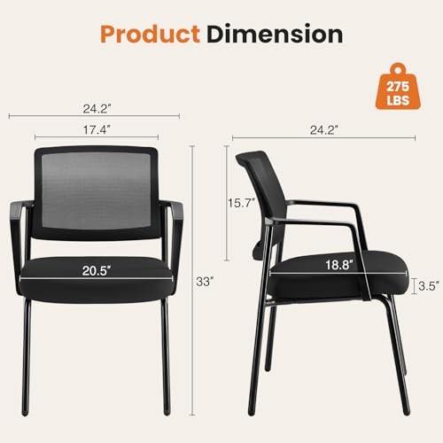 Sweetcrispy Stackable Mesh Guest Visitor Reception Chairs - Ergonomic Lumbar Support for Waiting Conference Meeting Room, Office School Lobby and Church, Space Saving, Black