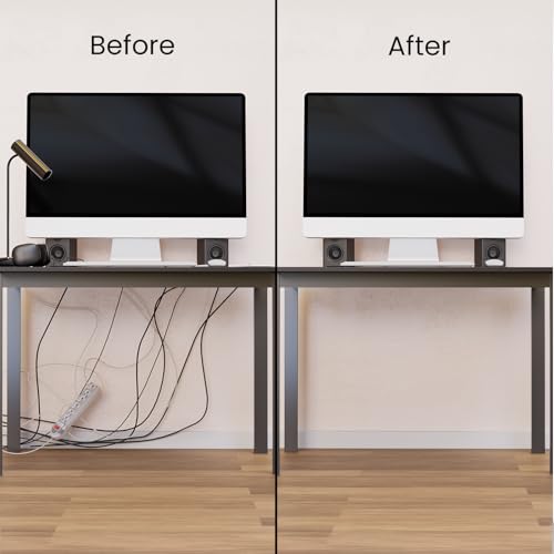 EVEO Cable Management Under Desk Kit (6 Units) - Under Desk Cable Management Cord Hider, Cable Hider Cord Management, Cable Organizer, Cable Raceway | Self-Adhesive 96'' J Channel 6X16 - Black