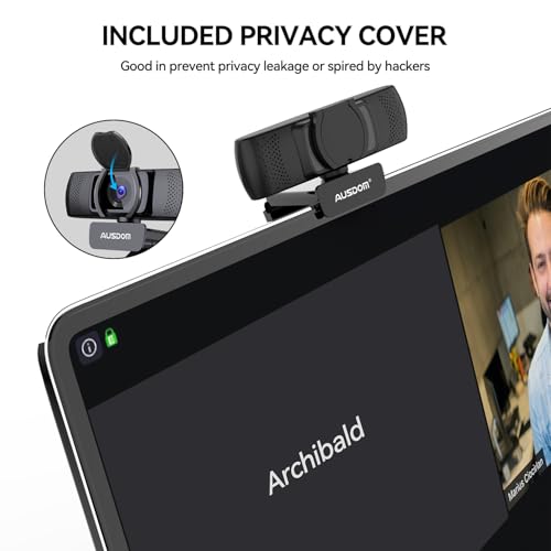 AUSDOM AF640 1080P Webcam with Microphone, 90°FOV USB PC Camera Webcam with Privacy Cover, Plug and Play Computer Camera for Online Calling/Conferencing, Zoom/Skype/YouTube, Laptop/PC