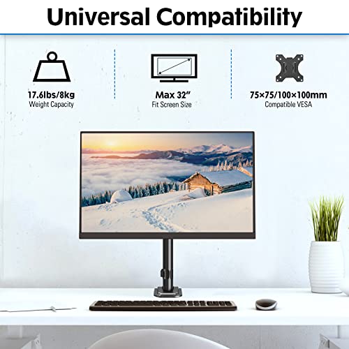 MOUNTUP Single Monitor Mount, Adjustable Monitor Stand for Max 32 Inch Flat Curved Computer Screen, Monitors Arm Desk Mount Fit VESA 75x75& 100x100, up to 17.6lbs, with C-Clamp and Grommet Base, Black