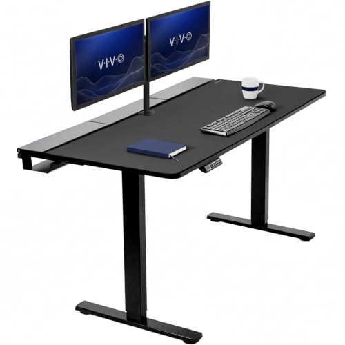 VIVO Electric 60 x 30 in Standing Adjustable Gaming Desk with Hidden Cable Trays, Full-Size Mouse Pad, Holds 220 lbs, Black Top Black Frame, DESK-KIT-1B6-P3B