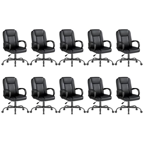 Keratee Executive Office Chair, Leather Desk Computer Chair with Armrests, Mid-Back Swivel Adjustable Ergonomic Design for Home Office, 10PC, Black