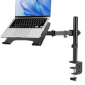 Afaloona Single Monitor and Laptop Mount for 13-32 Inch Screen or 11-17 Inch Notebook, Fully Adjustable Monitor Arm with Removable Vented Tray, Supports Up to 18 lbs, C-Clamp, VESA 75x75/100x100mm