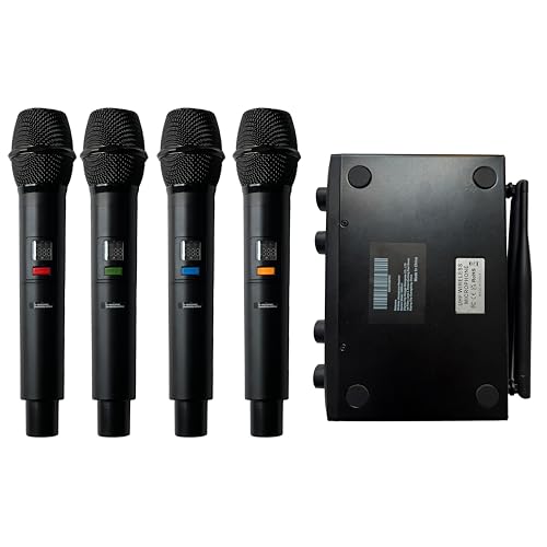 MELONARE 4-Channel Wireless Microphone System, UHF Compact Cordless Mic Set w/ 4x10 Frequencies, 200ft Range, Dynamic Handheld Microphone for Singing, Karaoke, Church, DJ, Wedding (MWM-41-4H)