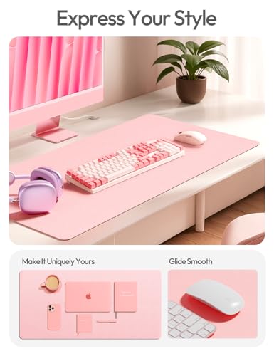 YSAGi Leather Desk Protector, Office Mat, Large Mouse Mat, Non-Slip PU Leather Blotter, Laptop Pad, Waterproof Writing Pad for Office and Home (Light Pink, 23.6" x 13.8")