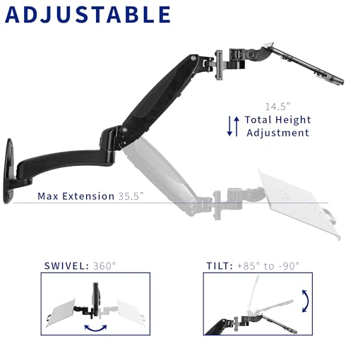 VIVO Sit-Stand 24 Inch Pneumatic Spring Keyboard and Mouse Tray Wall Mount, Counterbalance Height Adjustable Typing Platform, Ergonomic Tilt, Neutral Writing Position, Black, MOUNT-KB35A