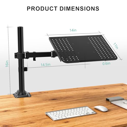 WALI Laptop Desk Mount for 17 inch Notebook, Adjustable Single Monitor Arm with Laptop Holder for 32 inch Screen, Laptops Stand with Ventilated Tray, Up to 22 lbs, (M00LP), Black