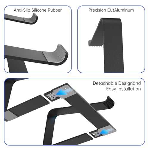 GleYo Laptop Stand for Desk Portable Computer Riser Metal Notebook Holder Printer Stand Office Desk Accessories Compatible with MacBook Air, Pro, Dell, HP, Lenovo and All 10-16" Laptops, Black