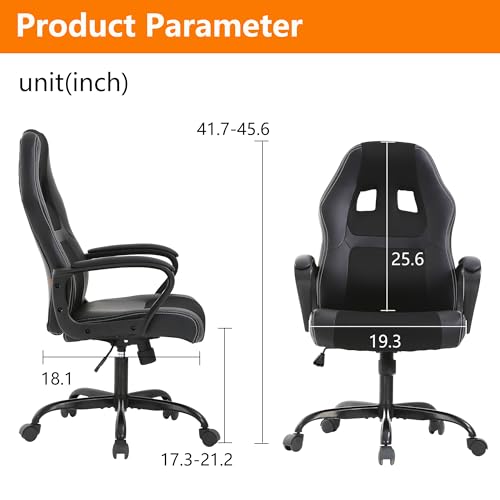 PayLessHere Gaming Chair Ergonomic Office Chair Computer Chair with Lumbar Support Ergonomic Pu Leather Adjustable Height Executive Chair for Women Men and Adults (Classic, Black)