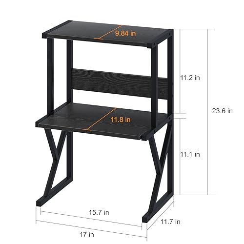 aboxoo Desktop Printer Stand with 3 Tier Wood Storage Shelves,Under Desk Printer Table,Multi-Purpose Home Office Desk Organizer for Fax Machine, Scanner (Black)