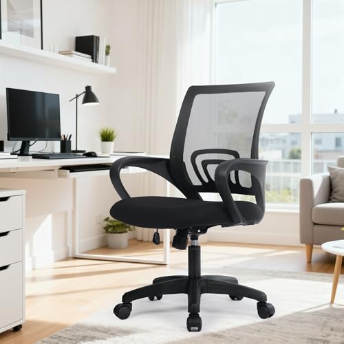 NEO CHAIR Office Desk Computer Chair Ergonomic Mesh Gaming Cushion Seat with Comfy Lumbar Mid Back Support Adjustable Height Swivel Rolling Wheels for Home Task (Mesh Black)