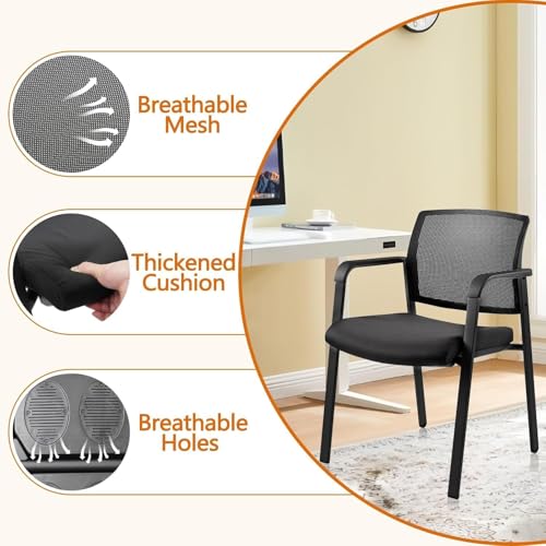 CLATINA No Wheels Conference Room Chairs Set of 8, Stackable Office Guest Reception Chair with Armrests, Mesh Back Waiting Room Chairs for Office, School, Lobby, Church, Black
