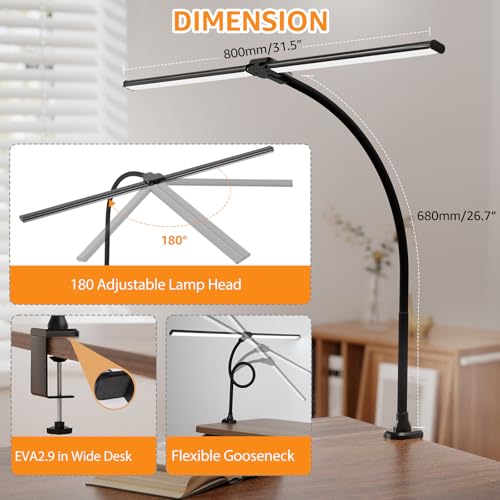 ShineTech LED Desk Lamp for Home Office, Ultra Bright Clamp Light with Flexible Gooseneck, 25 Lighting Modes, Eye-Caring Architect Lamp for Dual Monitors, Reading & Gaming Setup