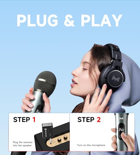 Wireless Microphones, Wireless Microphone with One-To-One Chip Connection, Volume Control, 200-Foot Receiving Distance, All-Metal Tube Microphone, Suitable for Video Recording, Family Gatherings