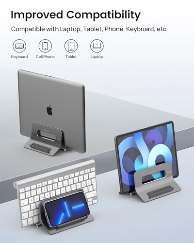 SODI Vertical Laptop Stand for Desk, Gravity Auto Lock MacBook Stand, Aluminum Laptop Holder Vertical Compatible with MacBook Pro, Air, Tablet, Space-Saving Organize Work & Home Office, Gray