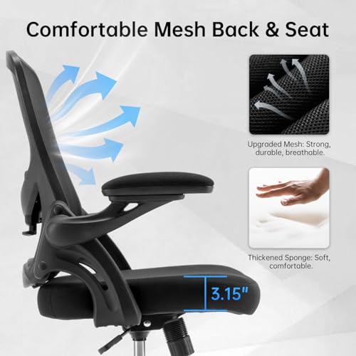 Heromate Drafting Chair Ergonomic Comuputer Standing Desk Chair with Flip-Up Arms and Lumbar Support, Tall Office Chair with Adjustable Footrest, Stool Counter Height Office Chairs Black