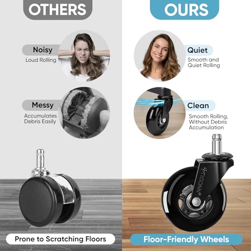 TICONN Office Chair Caster Wheels Set of 5 for Tile, Hardwood Floors and Carpets, Universal Fit for Most Chairs (Black)