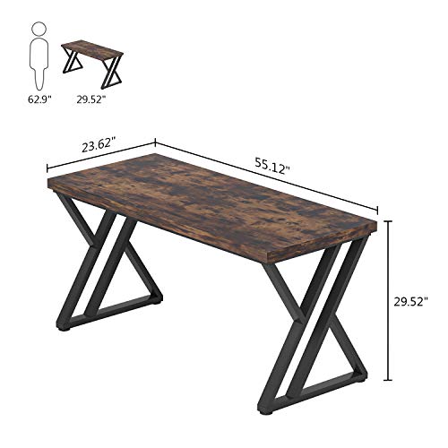 Tribesigns 55-Inch Writing Desk, Computer Office Desk with Metal Legs and Wood Tabletop, Modern Simple Study Table for Writing and Studying, Industrial Laptop Workstation for Home Office
