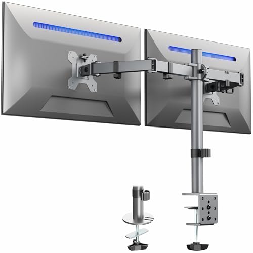 VIVO Dual Monitor Desk Mount, Heavy Duty Fully Adjustable Steel Stand, Holds 2 Computer Screens up to 30 inches and Max 22lbs Each, Gray Color, STAND-V002-GY