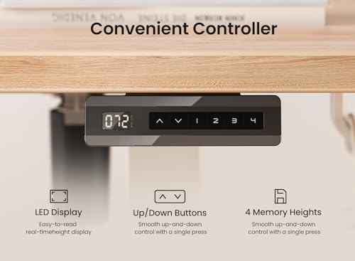 BANTI 48 × 24 Inches Standing Desk, Ergonomic, Electric Height Adjustable, Sit and Stand Up, Computer Office Desk with Splice Board, White Frame/Maple Top