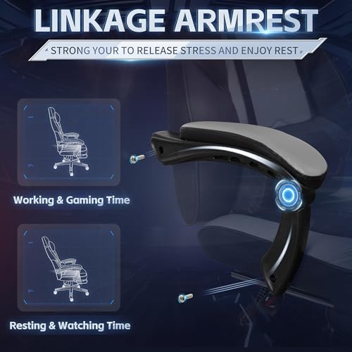 DL-win Gaming Chairs for Adults, Computer Chair with Footrest and High Back, Big and Tall Gamer Chair's with Massage Lumbar Support, 360° Swivel Height Adjustable Gaming Chair, Grey