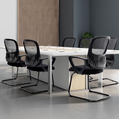 DUMOS Office Desk Chair with Sled Base Set of 6, Ergonomic Executive Mesh Computer Chairs with Lumbar Support for Home Bedroom Waiting Reception Guest Student
