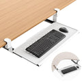 Strifuture Keyboard Tray Under Desk - Full Metal Slide Out Holder, Rust-Resistant & Scratch-Proof, Double C-Clamps, 26x13" Tray for L Shape/Regular Desks, Standing/Sitting Workstation(White-A)