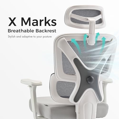EUREKA ERGONOMIC Exis Ergonomic Chair, Office Chairs with Adjustable Lumbar Support & Multi-Position Backrest, Gaming Chair with High-Resiliency Seat for Long Hours, 360° Rotatable Armrests, White