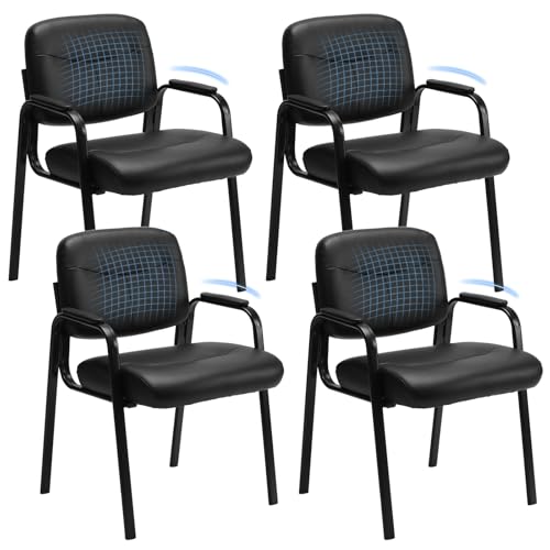 OLIXIS Office Waiting Room Chairs Set of 4, Leather Desk Reception Guest Stationary Side Chair with Padded Arms for Home Conference Meeting Lobby Area Medical Clinic Church