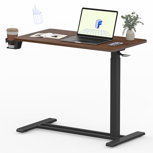 FLEXISPOT Mobile Standing Desk with Wheels Pneumatic Laptop Desk Rolling Computer Cart Movable Height Adjustable Small Sit Stand Desk Computer Workstations Home Use(31.5" W x 17.7" D, Mahogany)