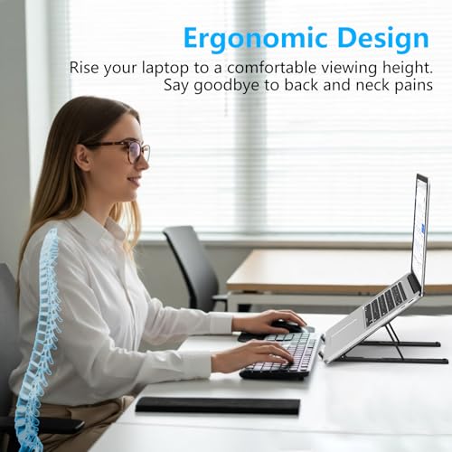 Gogoonike Adjustable Laptop Stand, Portable Laptop Riser for Desk, ABS+Silicone Foldable Ventilated Cooling Notebook Holder Stand for 10-15.6” Laptops, Tablets