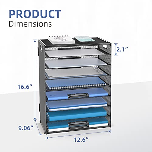 DALTACK 9-Tier Paper Organizer for Desk, Mesh Letter Tray Desk Organizer with Handles, Space-Saving File Organizer for Office Home School Classroom, Black